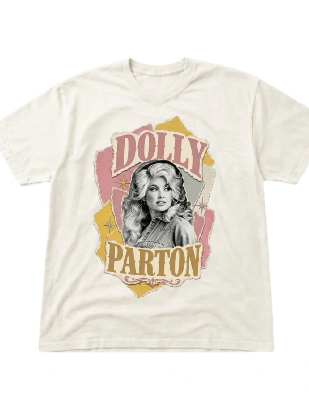 Cream Dolly Parton Graphic Tee with Pink & Gold Accents